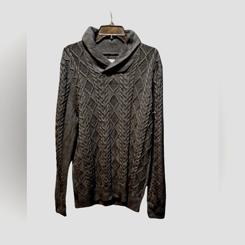 Goodthreads Men's Black Supersoft Shawl Collar Cable Knit Pullover Sweater